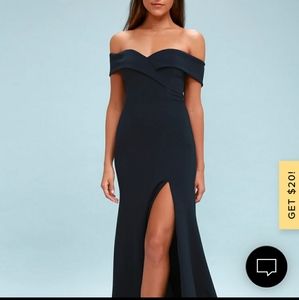 Lulu's Long Navy Off-The-Shoulder Dress